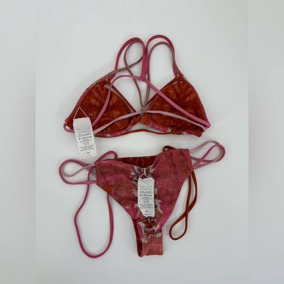 Niyama Sol Java Nadi Boho Ikat Triangle Bikini Set Pink & Rust Strappy Size M - Picture 9 of 11